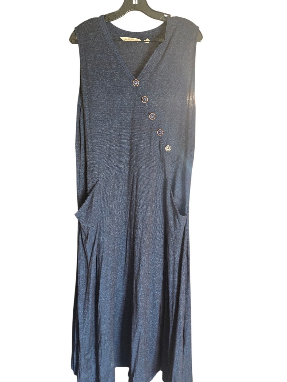 Soft Surroundings Navy Sleeveless V-Neck Maxi Dress with Asymmetric Buttons